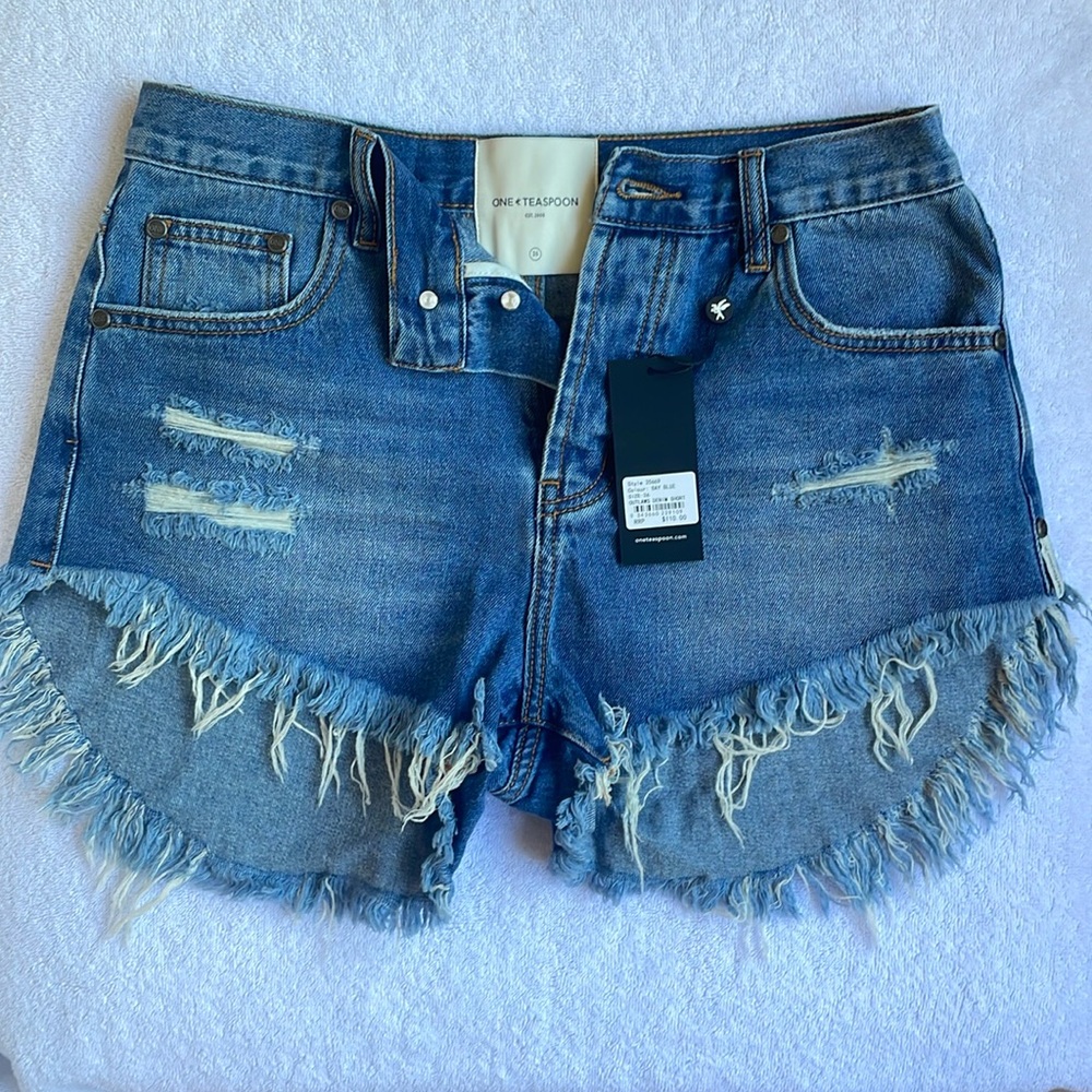 One Teaspoon - BAY BLUE OUTLAWS MID LENGTH DENIM SHORTS NWT